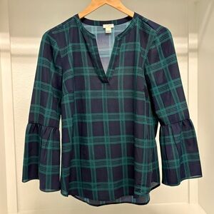 J.Crew - Tartan Navy & Green Plaid Top